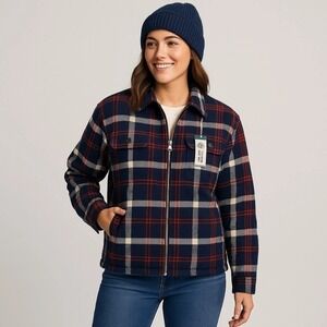 Alpine Design Womens M Sherpa Lined Flannel Jacket Navy Plaid Organic Cotton NEW